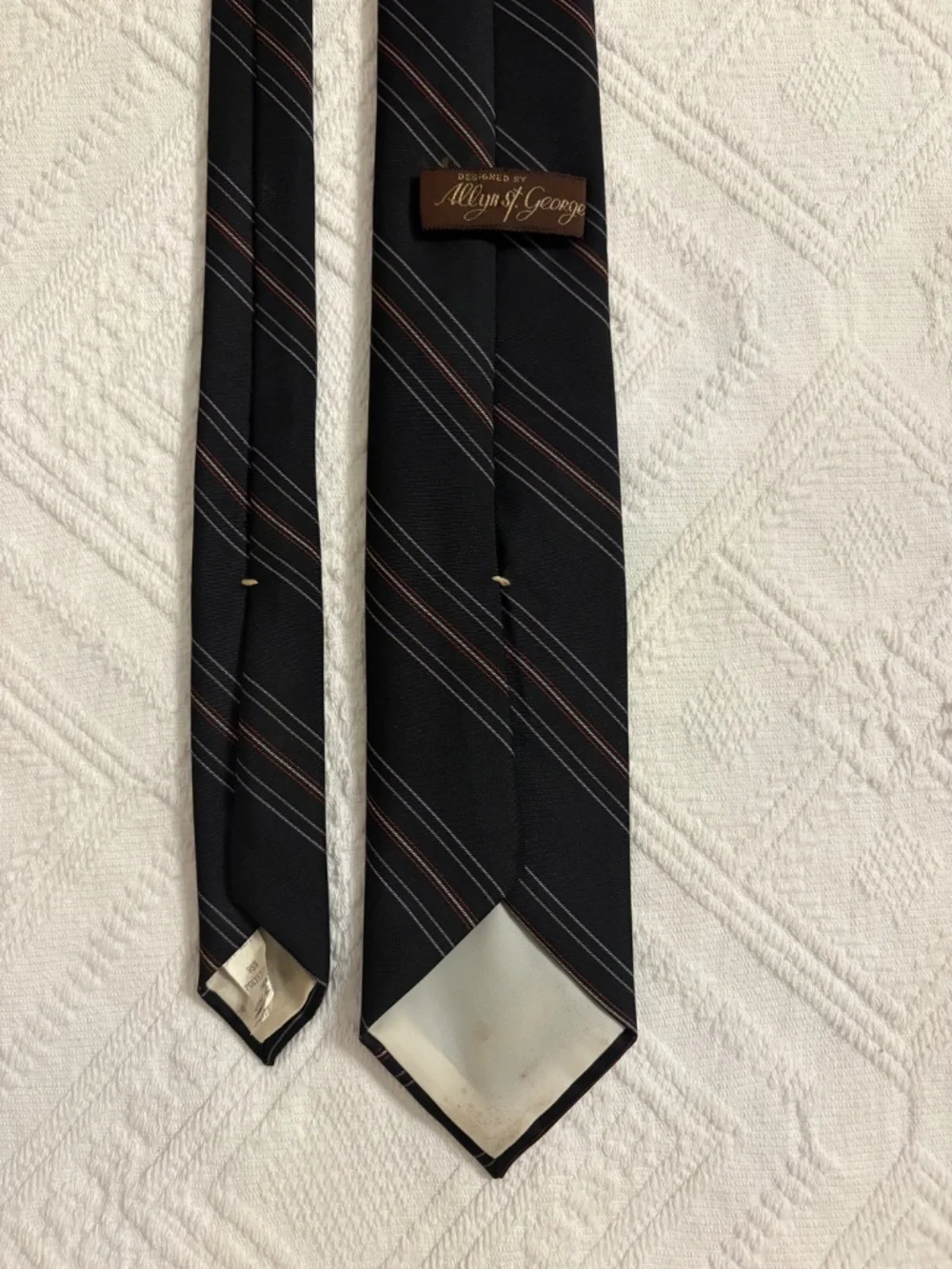 Vintage Allyn St. George Regimental Striped Necktie – Dark Navy / Black